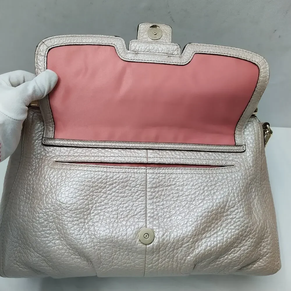 Coach Madison Pinnacle Pink Pebbled Leather Double Handles Satchel Shoudler Bag
